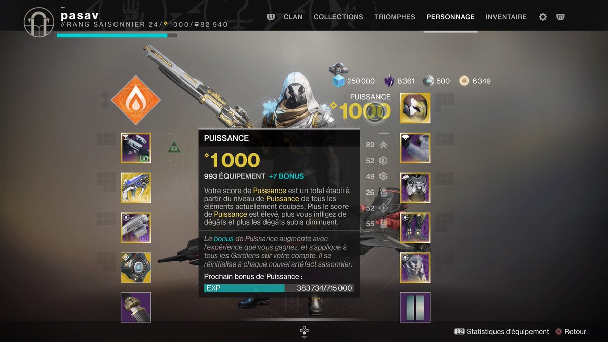 pasav4's tweet photo. Bon je suis en retard cette saison, mais ça fait plaisir de voir 4 chiffres ! #Destiny2 #ashesofshadow https://t.co/LB5zhlcKXq