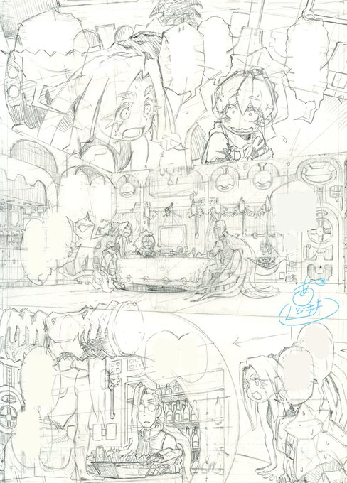 ここ3ページの下描き!

よく見るとアイレベルとか消失点とか残ってるので、じっくり見てみると面白いかも!

#シーザノケ 
#epi02承 