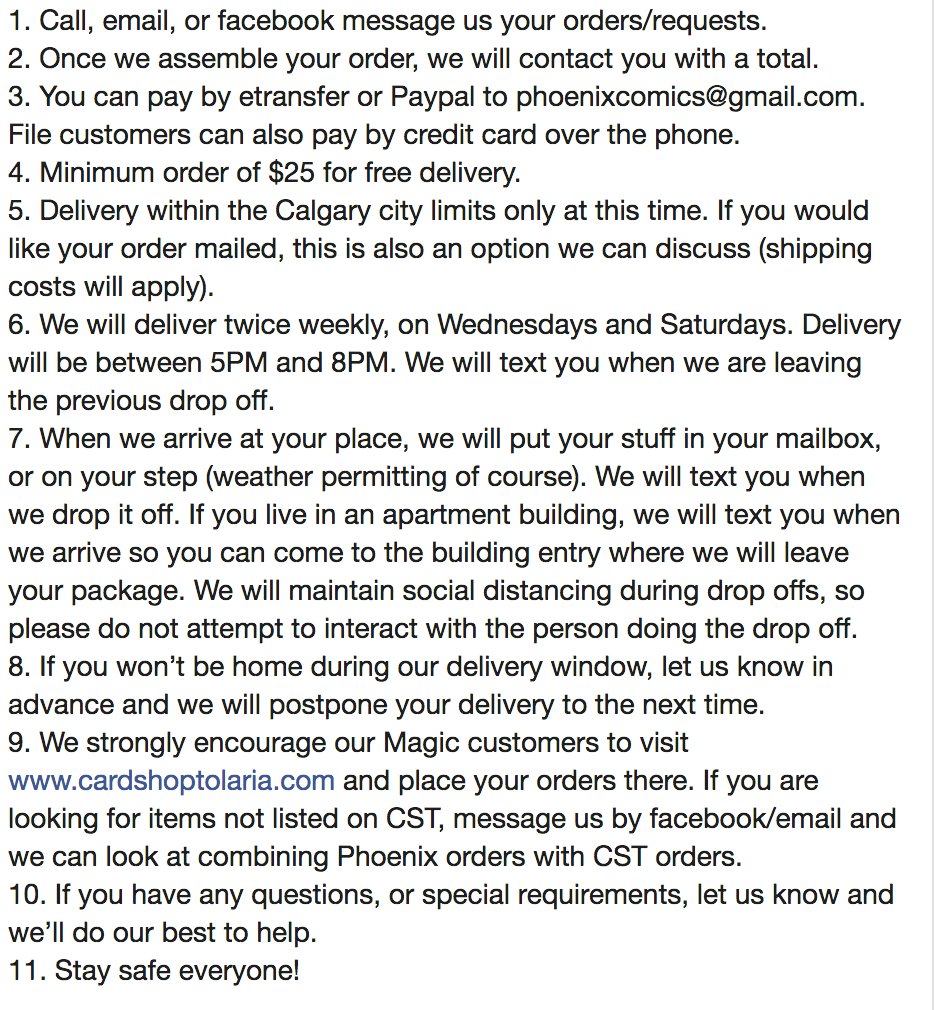 Hey guys, due to the crazy times we are living in, things are changing a bit until further notice. #GeekResponsibly #ComicsAndQuarantine