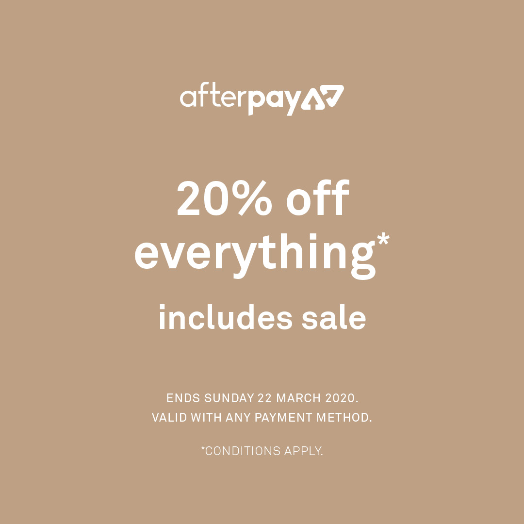20% off everything including sale now on*

Shop in store or online: bit.ly/TRAPRafterpayt

*Conditions apply. Ends Sunday 22 March 2020. 

#afterpay #sale #trenery #australiandesign #newarrivals