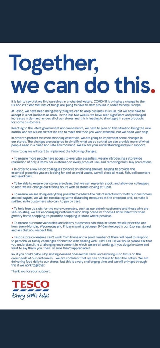 #tesco #coronavirus #alotgoingon #thanks #followtheplan #togetherwecan