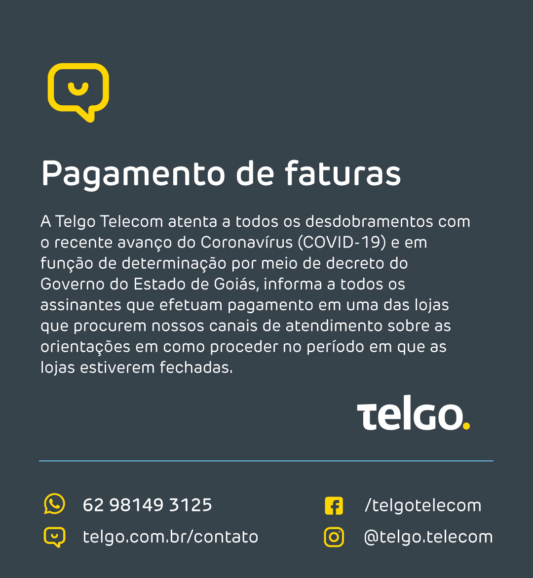 TelgoTelecom's tweet photo. Comunicado importante:
Nossas lojas estão fechadas https://t.co/UMfdSJlkTq