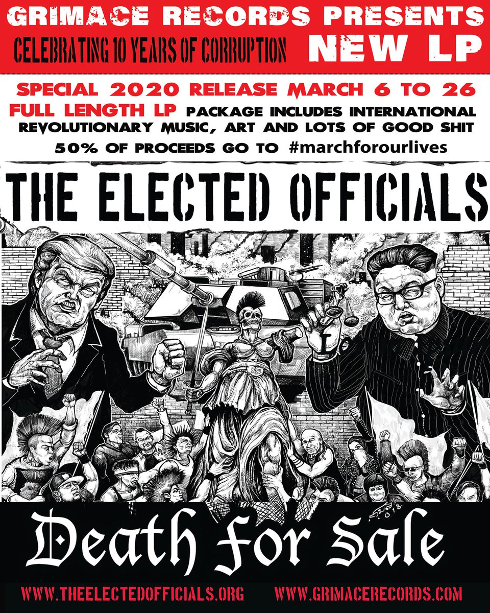 electedoff_punk's tweet photo. SPECIAL EDITION LIMITED TIME RECORD PRE SALES
https://t.co/vU8Tdw5Uhl
DEATH FOR SALE  3rd Full album . 10 years of the Elected Officials. partial proceeds benefitting #marchforourlives First 100 copies comes w special merch, random tour swag, and perks for the savvy lobbyist https://t.co/7EC8YtUFbM