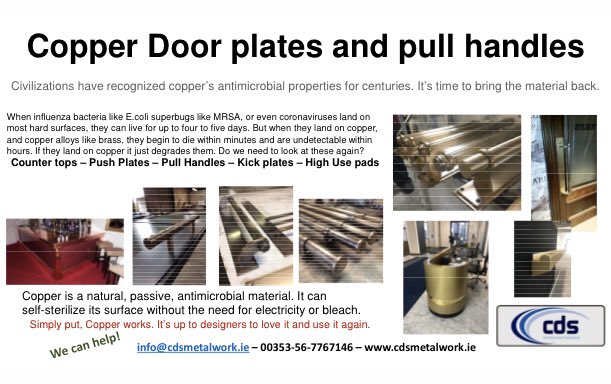 CDSmetalwork's tweet photo. Copper works in the fight against disease. We need to bring it back to our hospitals. #hospitaldesign #architecture #hospitalarchitecture #medicalequipment #deepclean #antibacteria #CoronaVirusChallenge #covid19 #medicaldesign #critticalcare #interiordesign #hospitalinteriors https://t.co/jMY3JhCnuC