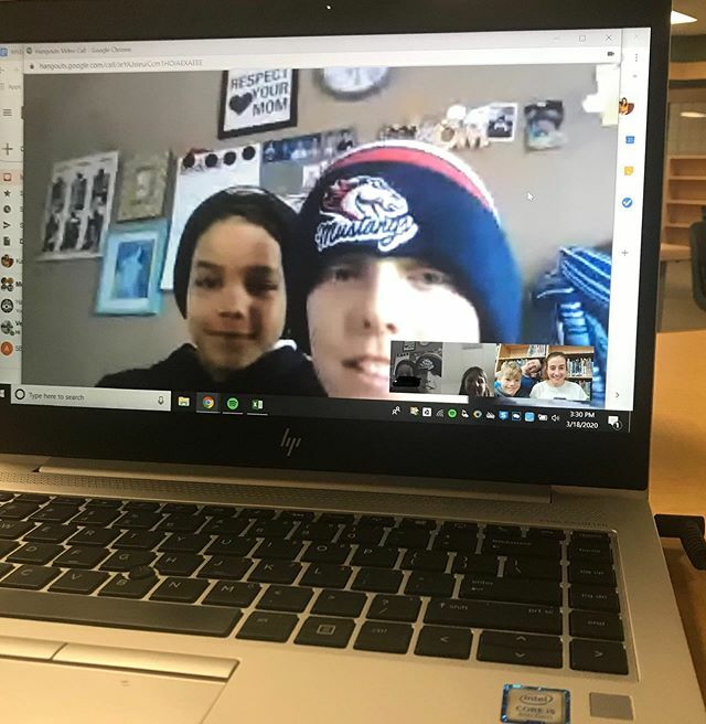MsBarkwell's tweet photo. Checking in on some of the kiddos working from home today! Missing them already! Google Hangouts has been so helpful through all of this. @mmshanover https://t.co/uMuMlvq77J