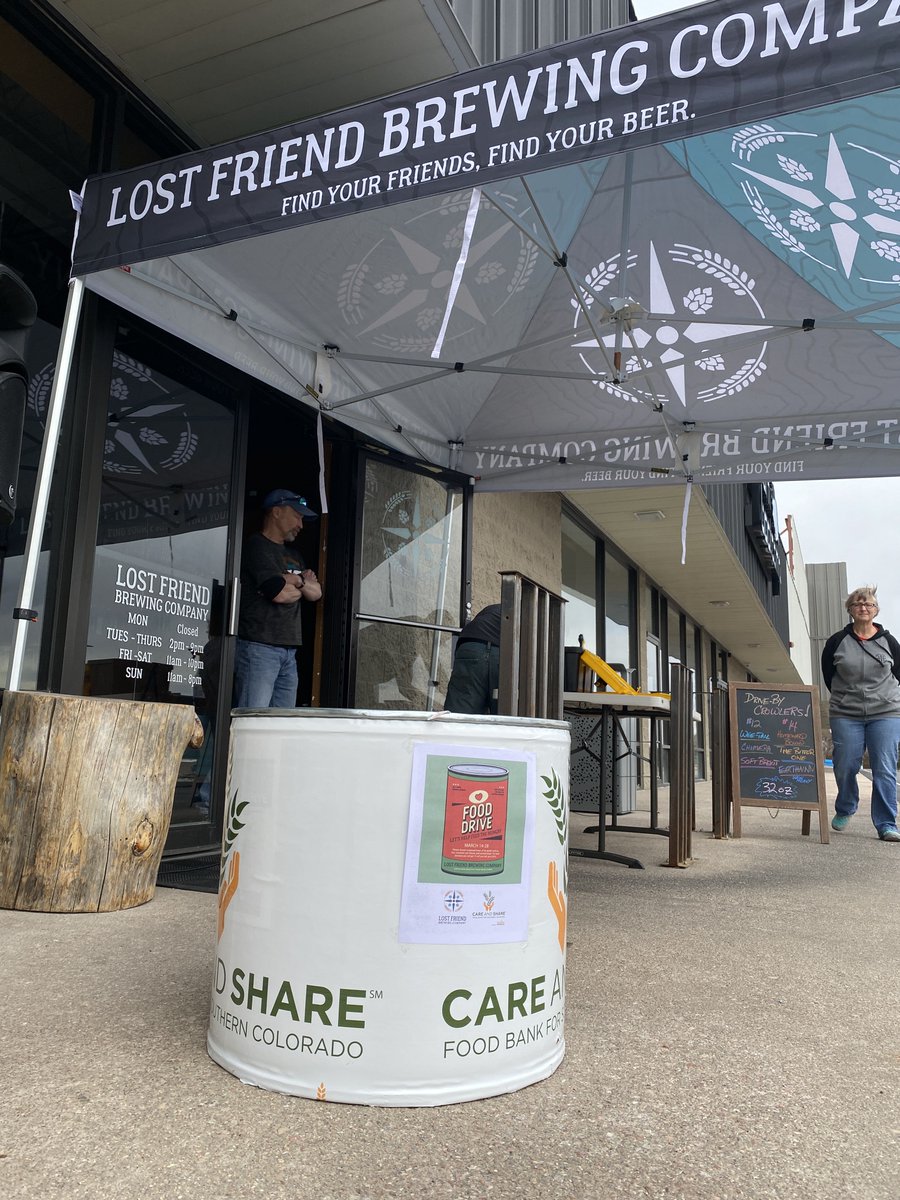 We are ready for you! You can order crowlers on the spot, order ahead here (lostfriendbrewing.square.site) or by calling us at  (719) 694-8501. 

Bring a donation for care and share and get a % off your bill for each item, up to 50%! 

*NO CASH PLEASE, CARDS ONLY*