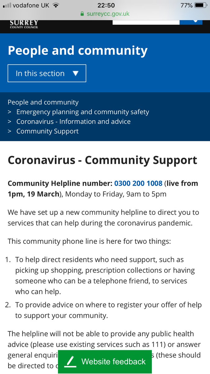 See below for the Surrey County Council Coronavirus Community Support helpline - 0300 200 1008
