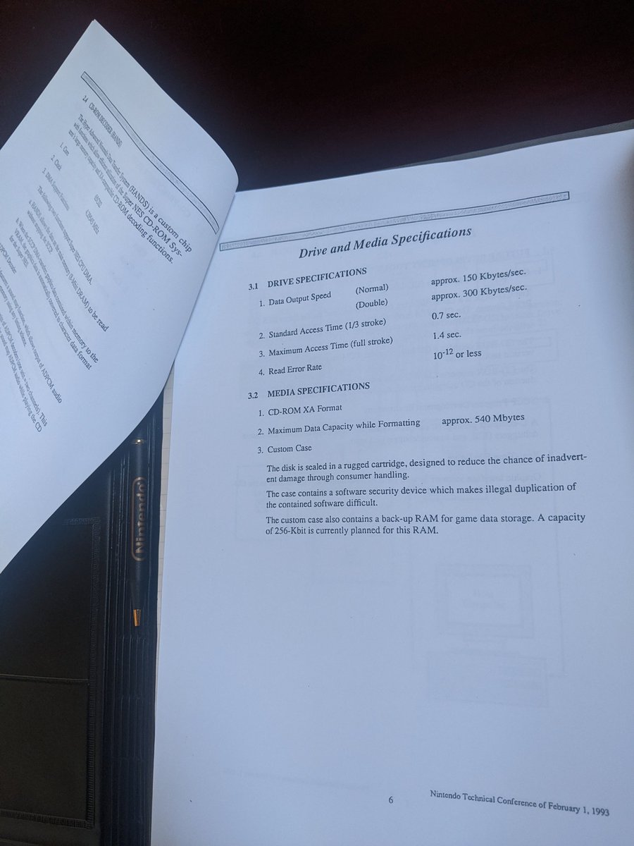 ozconsoul's tweet photo. Picked up a little piece of gaming history: this portfolio from the 1993 #Nintendo Technical Conference, where the final details of the #SNES CD-ROM System were shared with selected developers shortly before the add-on was officially cancelled.
#SNEScd #SNEScdrom https://t.co/QnyyFyBta3