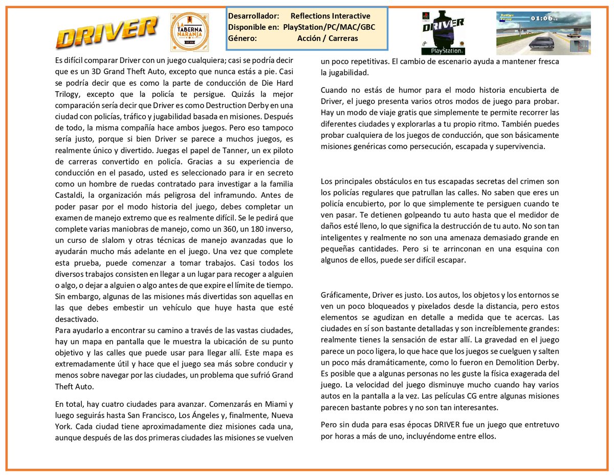SunyMar_Oficial's tweet image. #CócteldeReseñas | Driver

Sin duda creo que Driver fue para mi un juego que si bien no mostraba el mejor apartado de mapeado o graficos (viendolo criticamente ahora), fue un juego que disfrute mucho y que me dio horas de diversión.

#Driver #ReflectionsInteractive