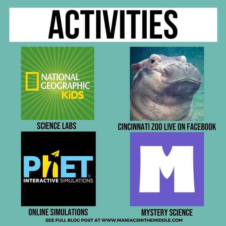 I finally compiled a list of my ride or die online science resources. Many of the apps &amp; websites listed can be used for ANY subject or age. My hope is that our students continue to create, question, wonder, &amp; be scientists during these times! maniacsinthemiddle.com/online-science…