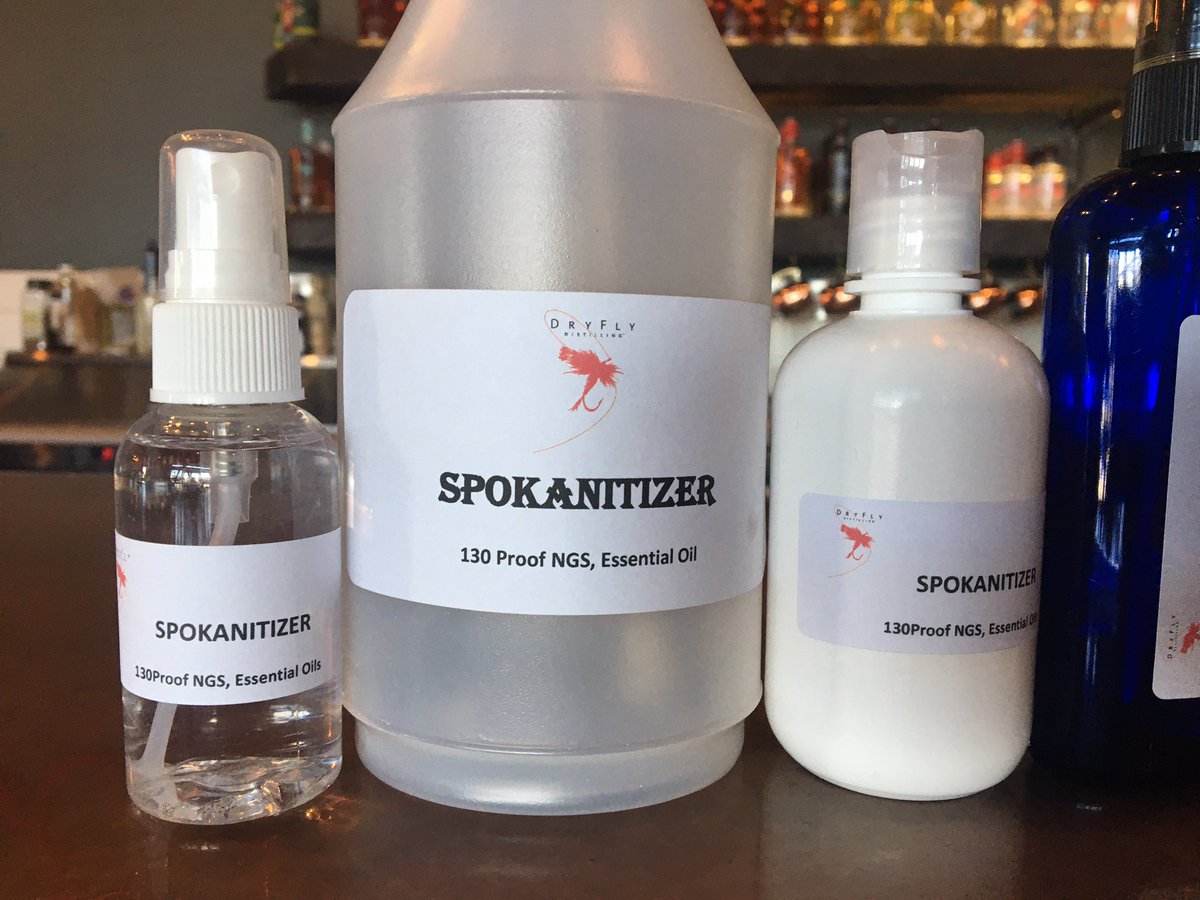 KREMAmandaRoley's tweet photo. CHECK IT OUT: We got a first look at @dryflydistiller’s hand sanitizer. It’s approvaled make it, and now it’s time to package it all. 1st responders &amp; nursing homes will received bulk orders first. Then, it will be available to the public as early as tomorrow. @KREM2 #COVID19 https://t.co/q8dxPO1Wyg