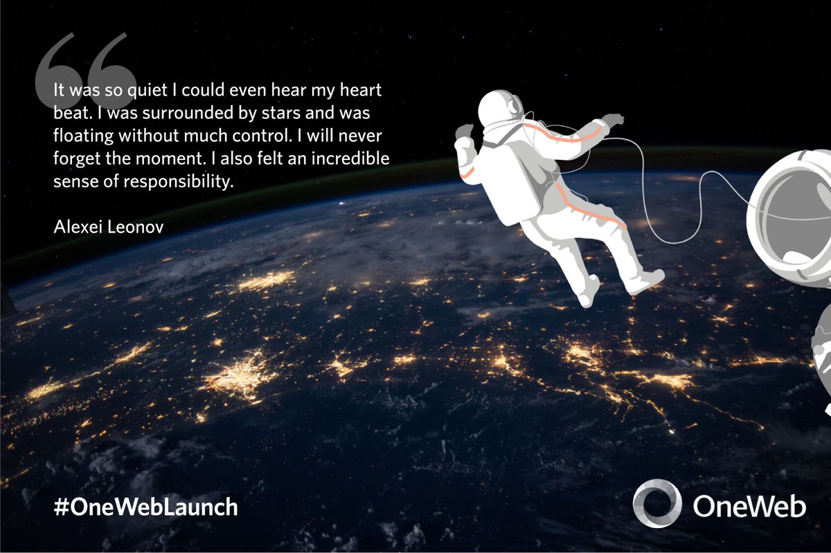 EutelsatGroup's tweet photo. Our launch is themed #Spacewalker in honor of the late Alexei Leonov. 55 years ago today, Leonov became the first man to “walk” in space when he exited his spacecraft for just over 12 minutes. Read more @SPACEdotcom: https://t.co/Spb0aszLn1 #OneWebLaunch https://t.co/tHyVHx7f2A