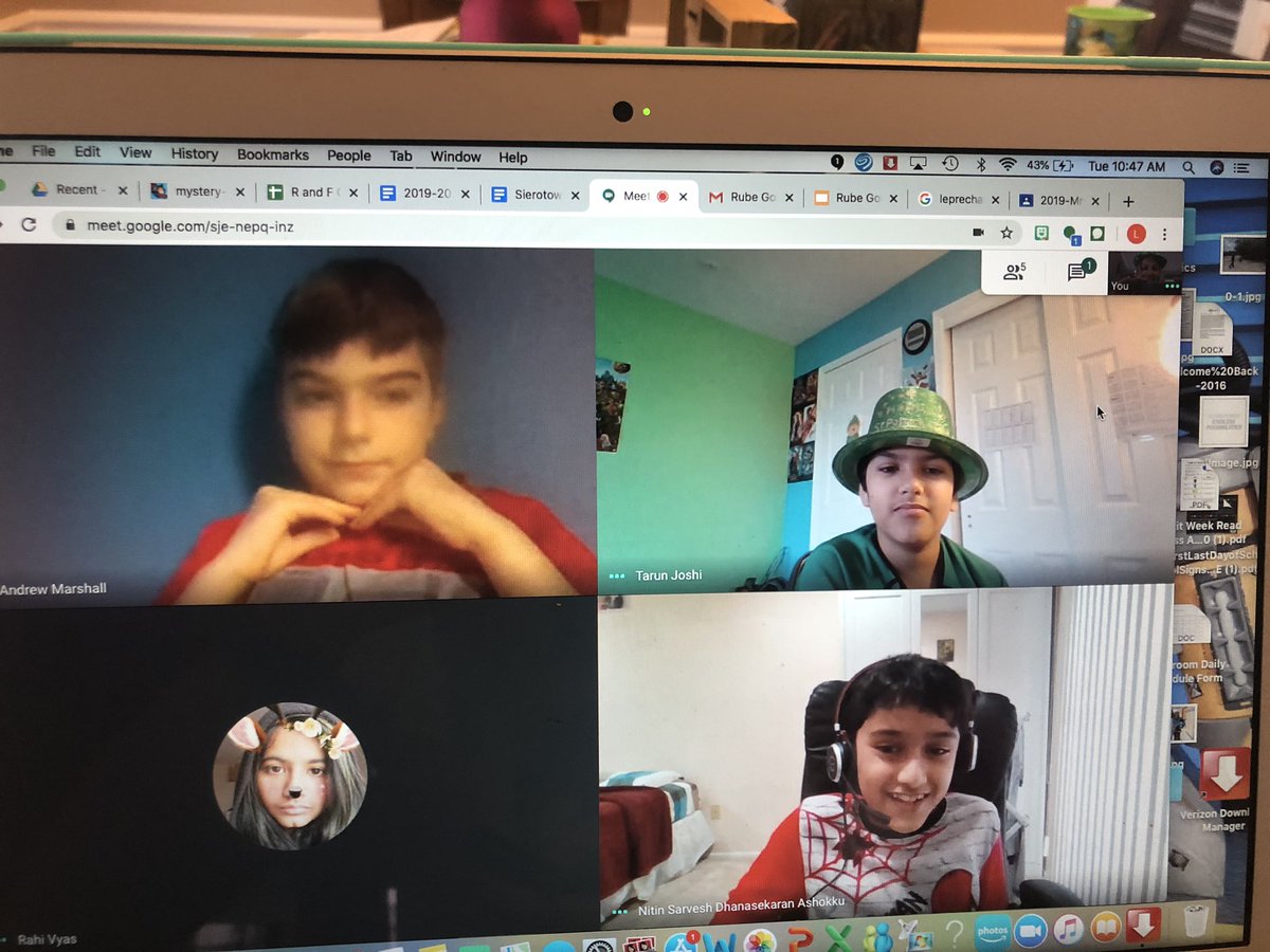 sierotowiczBC's tweet photo. Google Meets have been such an awesome way to stay connected with my students! My daughter loves when a meeting is over so she can make faces into the camera! #remotelearning #teachermom @jaime_maccarone @LRogolAP https://t.co/ctlYsxkYNm
