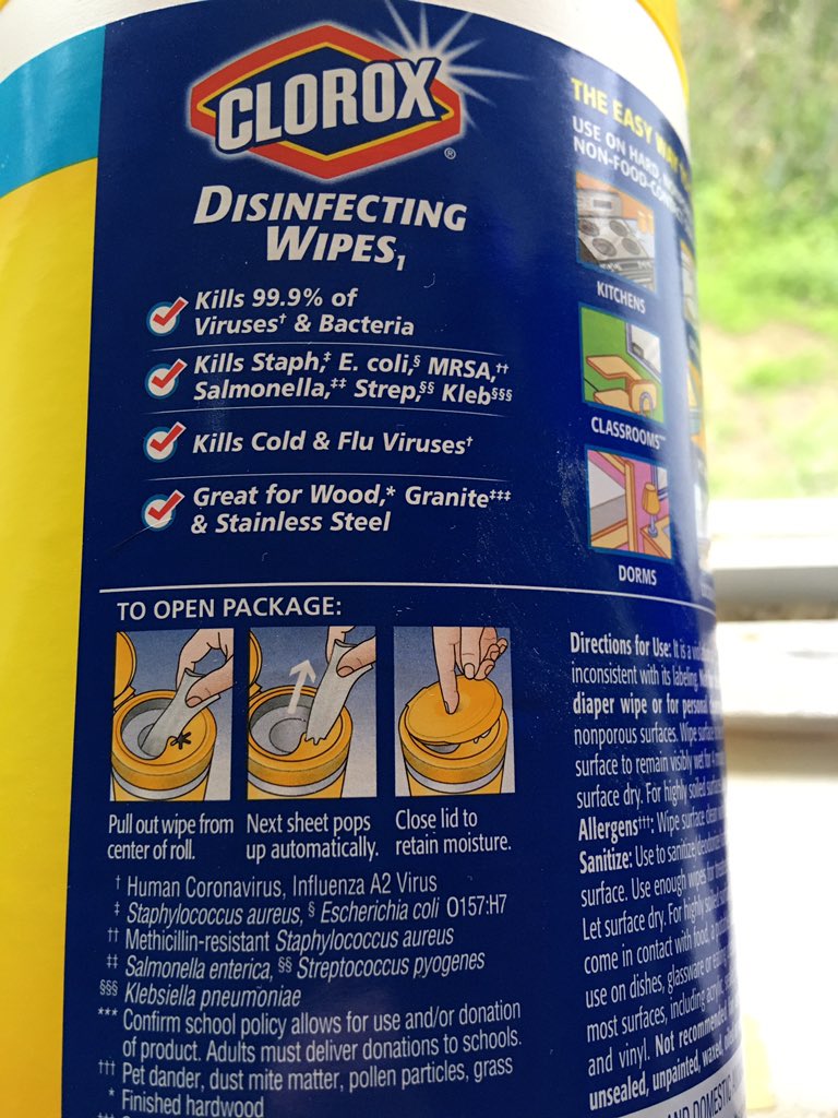 perrybarber's tweet image. Did you know Clorox Wipes kill coronavirus? It says so on the label.

Clorox Wipes are our friends, especially now. But Twitterverse, a note of caution: Do NOT, repeat DO NOT do what I did and use one “down there,” not even for a swift swipe. You WILL regret it. #thisgirlisonfire