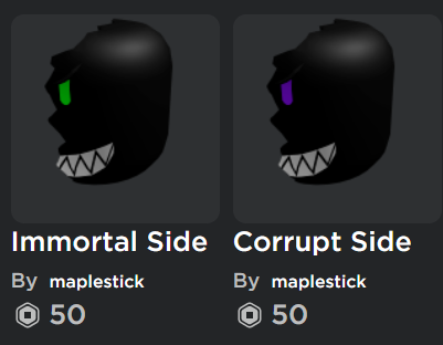 Maplestick On Twitter You Can Now Also Purchase The Corrupt Side And Immortal Side Https T Co Gkjski87vm Https T Co 92hc3ltxrn - roblox evil side face