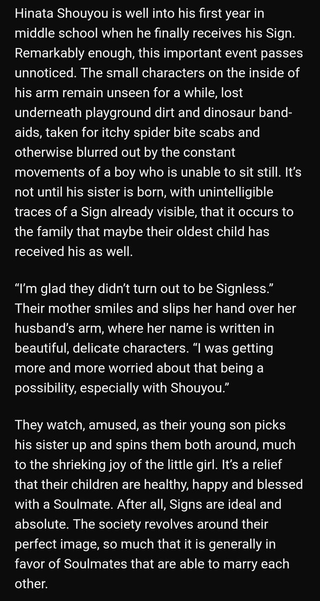 It's easy growing wings by tsunderei https://archiveofourown.org/works/2420183 -1/1-kagehina-soulmates au-the name of you soulmate appears in your skin-hinata and yachi are soulmates-soulmates don't always have to be romantic