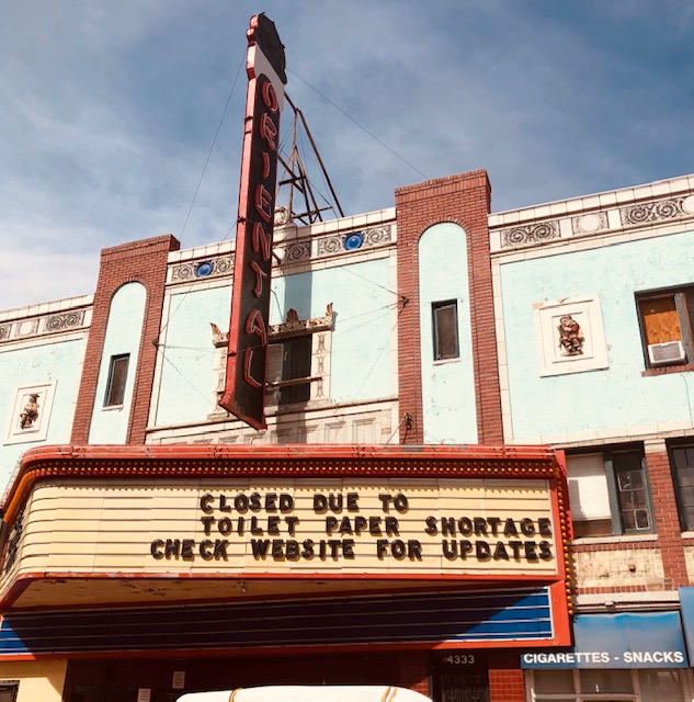 writingpis's tweet image. Here in Denver, the Oriental Theater marquee. #LaughterIsGood