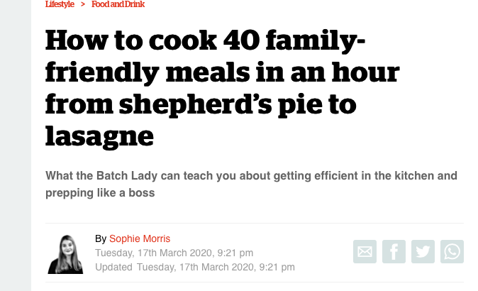 PlanBuyCook's tweet photo. So we made the news in the UK this week. Read through to get to the Plan Buy Cook info about our 4+2+1 cooking approach to get #dinnerdone (Hint: you don't have to cook 40 meals in an hour with us!) https://t.co/k83LBZden8 https://t.co/O2VTu4aH6b