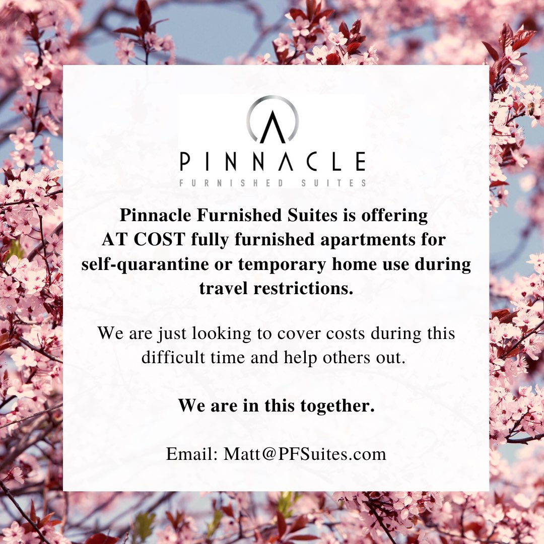 pfsuites's tweet photo. We’re offering our fully furnished apartments in Chicago at cost during this difficult time. #WeAreInThisTogether #COVID19 #Chicago #SmallBiz https://t.co/zh3rov6LJ2