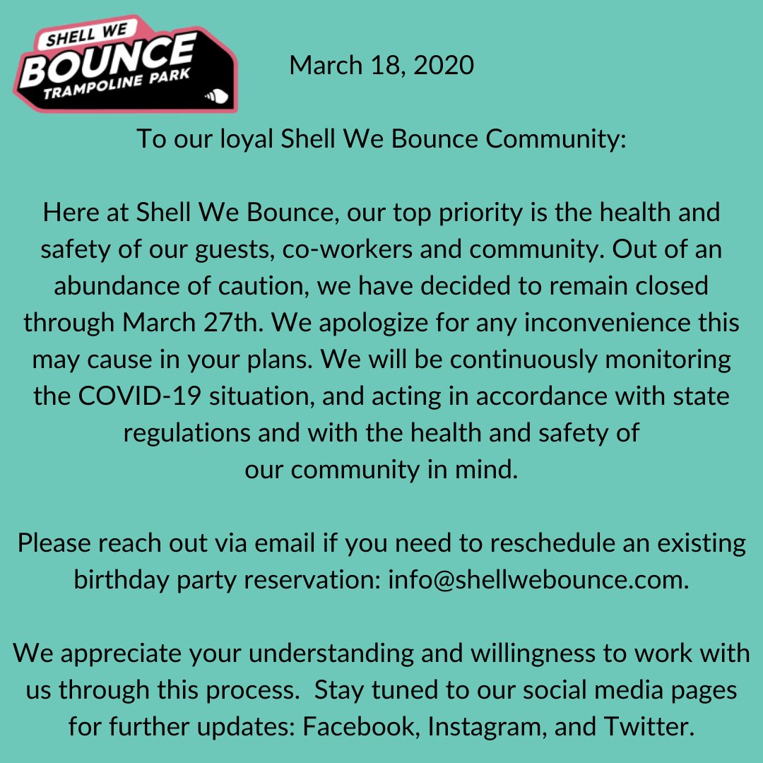 ShellWeBounce's tweet photo. We will continue to keep you updated! In the meantime, stay healthy and enjoy your families! 💖 https://t.co/w5gnLAsGxq