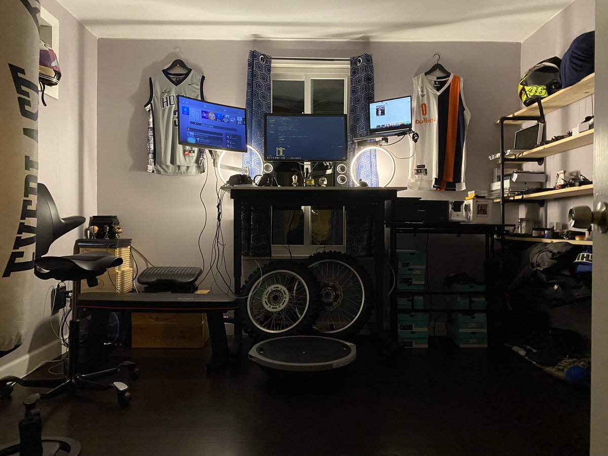 mike_nalls's tweet photo. The home office / dojo looking a lot like the inside of my brain.
#battlestations #teleworkgym #whatchugot https://t.co/XMf4fH8ul5