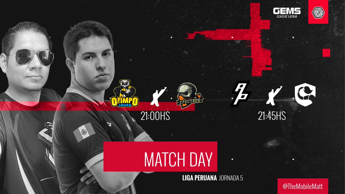 #GLP • Liga Peruana 🇵🇪

FASE DE LIGA
▶️ JORNADA 5

HOY - Batallas [EN VIVO]
🗣️ <a href="/reyjoseant/">reyjoseant</a>
🗣️ @KriztyanMobileG

MATCH 1
🕘 21 HS
OLIMPO 🆚 XPECTROS

MATCH 2
🕘 21:45
AYLLUS 🆚 SCORPIONS

Continúan las épicas batallas: ¡Los esperamos a todos!

#LigasNacionales
<a href="/TheMobileMatt/">MobileMatt</a>