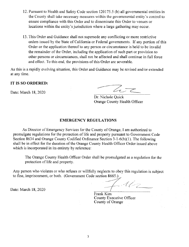 #OCCOVID19 | <a href="/OCGovCA/">County of Orange</a> Issues Amended Order to Slow Spread of #COVID19. As this is a rapidly evolving situation, this Order may be revised and/or extended at any time. Click the link to read the full order: bit.ly/33warS9.