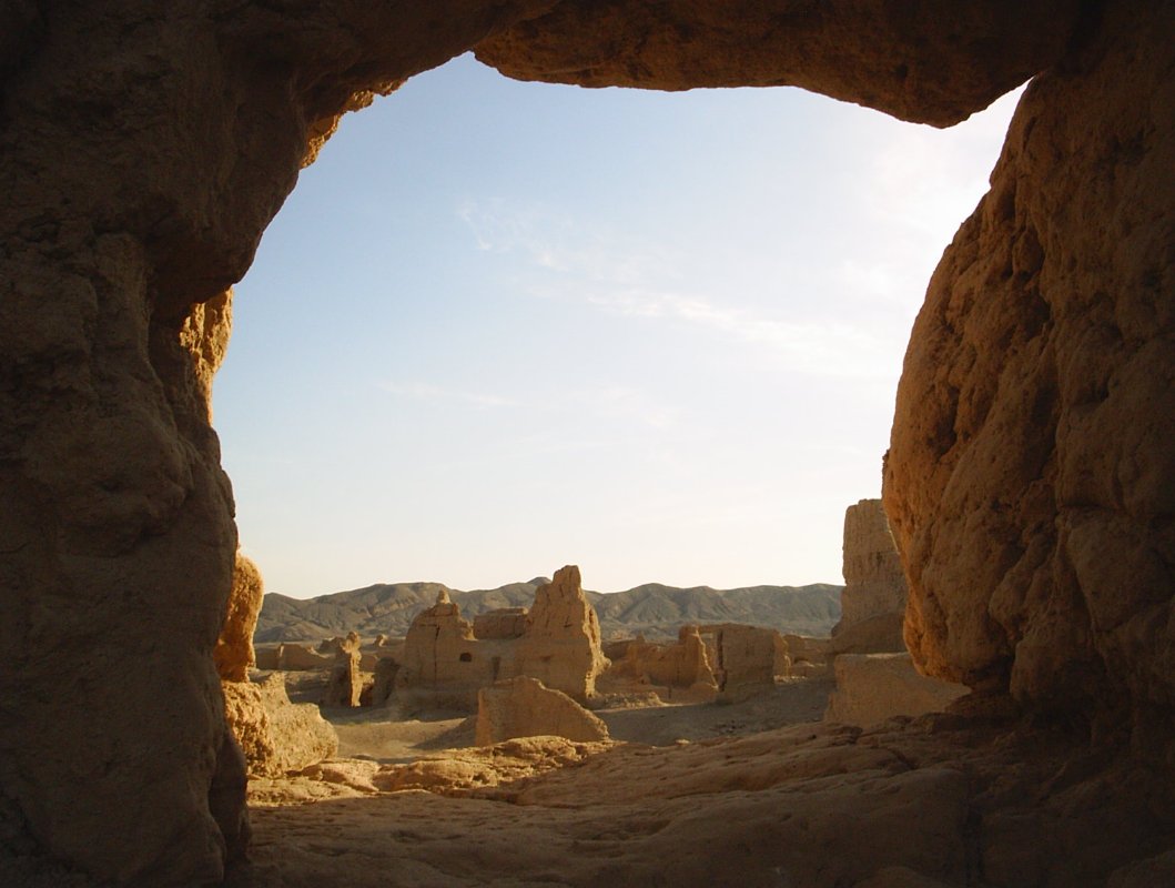 Evening picture share for today: View from the window of a Buddhist temple in the ruins of Yarkhoto (or Jiaohe), an ancient city in Xinjiang. Taken in summer 2005.  https://en.wikipedia.org/wiki/Jiaohe_ruins