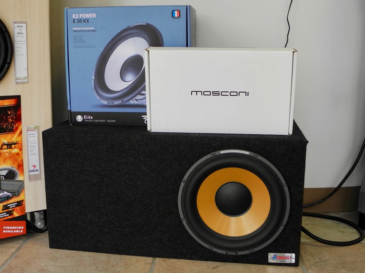 We’ve got bass packages for every budget, including this Focal 12-inch E30KX subwoofer loaded in an Atrend box and a Mosconi AS200.2 amplifier, for just $1549.99. That’s a $420 savings! We have more than 20 bass packages from which to choose! Financing is available.