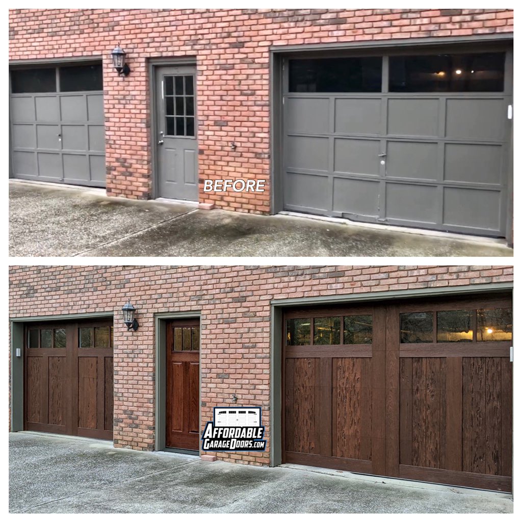 AfGarageDoors's tweet photo. We’re very proud of this “Before &amp; After” thanks to our friends @clopay who manufactured the most gorgeous faux wood doors on the market — Canyon Ridge Limited Edition.

https://t.co/fvppLJNqHZ
866.678.DOOR (free estimates)
A+ rated by the @bbb_us 
Serving Alabama #garagedoors https://t.co/tjacUr7JdJ