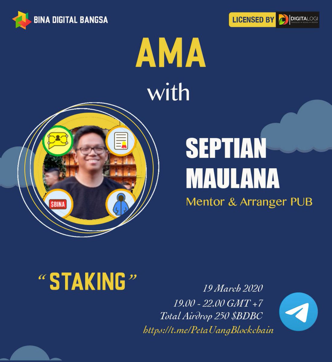 marnoriantiarno's tweet photo. Ingat ya, nanti malam Jam 19.00 akan ada #AMAsesi6 dari @BinaDigiBangsa dengan lisensi @Digitalogi yang akan membahas topik STAKING oleh Pak @tianbuyung di https://t.co/XHEGJkOzRj
Ada hadiahnya juga lohh !!!
#PetaUangBlockchain https://t.co/BZQ72GEMS0