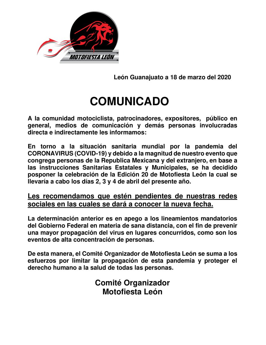 Se pospone MOTOFIESTA LEON