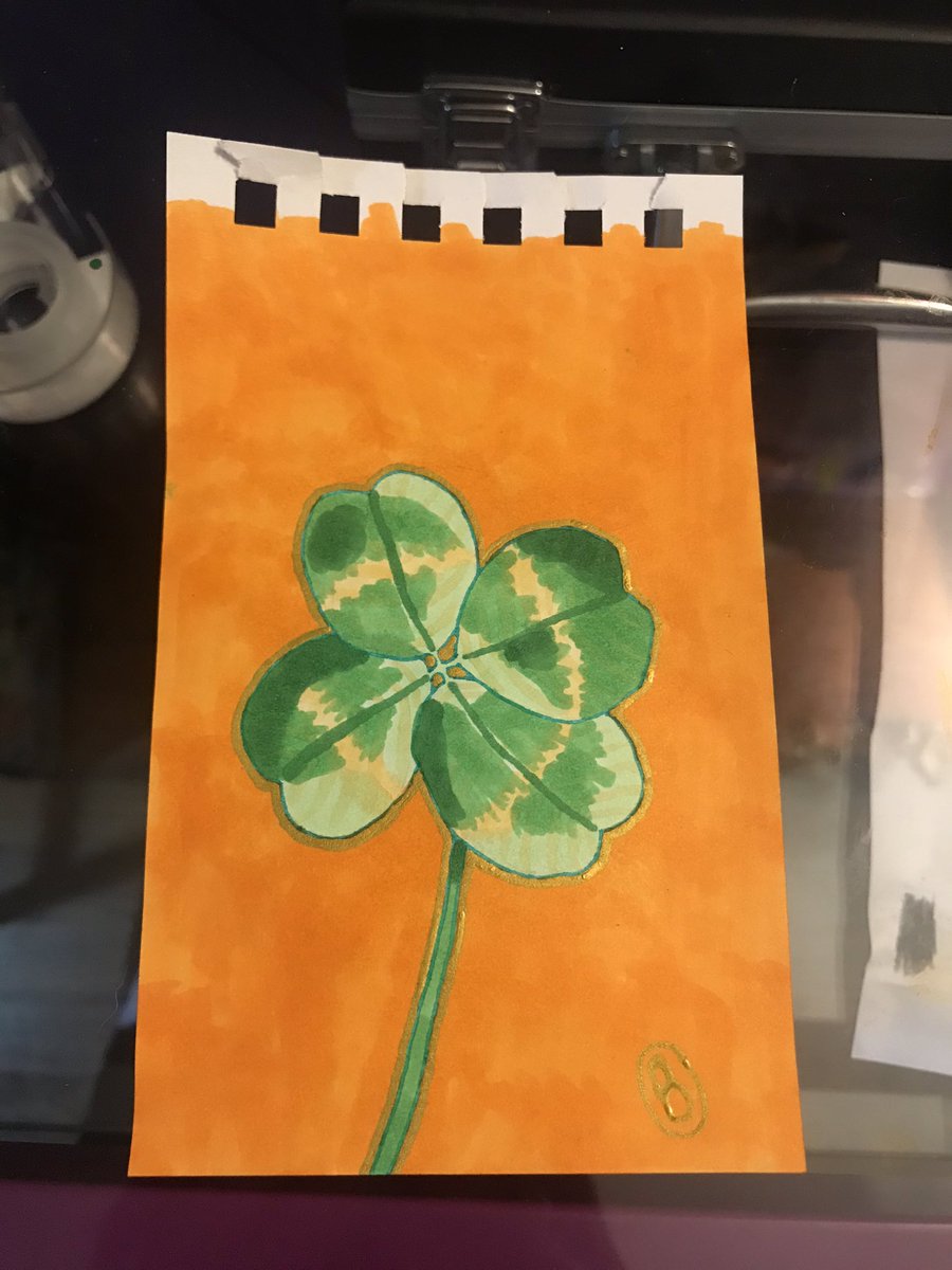 (i made this today but i thought about it yesterday) march 17th, st patricks day!a shamrock made with markers and pens, on sketch paper