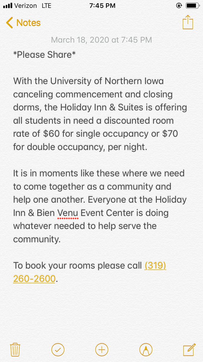 BienVenuCF's tweet photo. Please share!!

The Holiday Inn &amp; Bien Venu Event Center is looking to help out any way possible, so if you know anyone who may be in need please share this message. https://t.co/GS8XGdnAOA