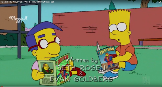 11)Interestingly, Seth Rogan and Evan Goldberg also wrote a Simpsons episode "Homer the Whopper"It Featured a giant 'eye" on a mural, and guess what else?