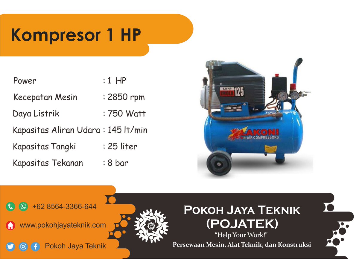 pokohjayateknik's tweet photo. Pokoh Jaya Teknik (POJATEK) menyewakan berbagai mesin, alat teknik dan konstruksi, termasuk kompresor siap pakai dengan harga sewa yang terjangkau.
POJATEK–Help Your Work!
#POJATEK #HelpYourWork #persewaankompresor #sewakompresor #rentalkompresorjogja #rentalkompresorsolo #jogja https://t.co/tEVWGybwnR