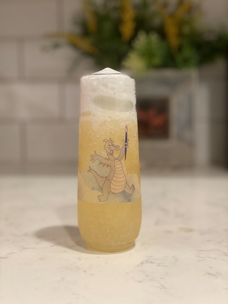 In an effort to fill the Disney void in my life, I’ll be making my own Disney Quarantine Food Festival!Sparkling mango pineapple topped sweet cold foam. Available with souvenir cup.