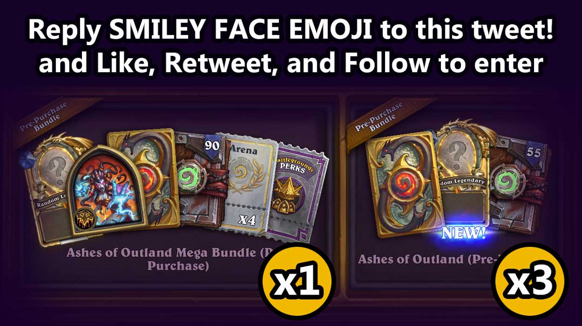 I've been given 3 Preorder Bundles, and 1 MEGA Bundle to give away for #AshesOfOutland thank to <a href="/Blizzard_ANZ/">Blizzard ANZ</a> !

Like, Follow, and Retweet this tweet, and reply with "SMILEY FACE EMOJI!" to enter!