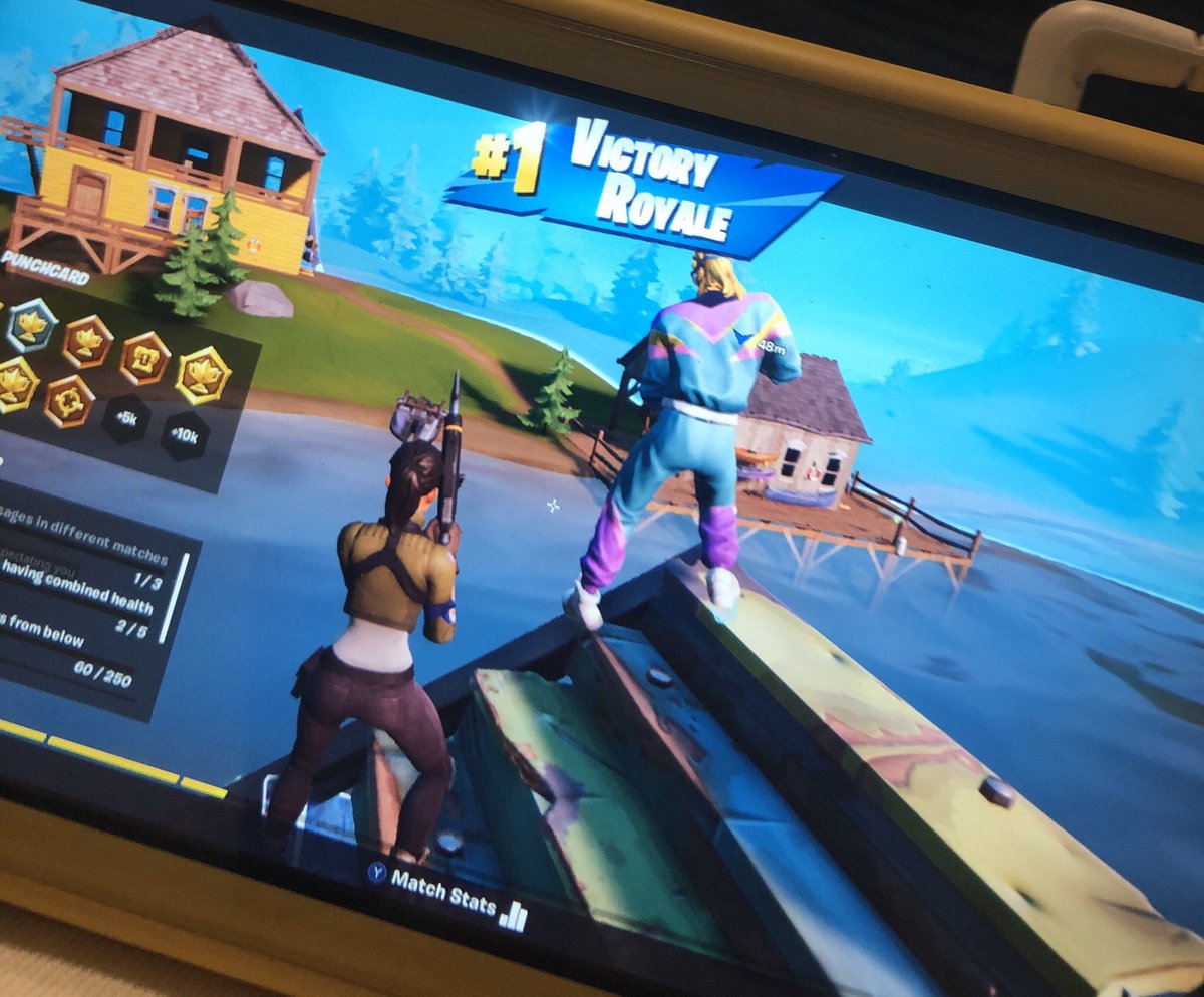 kt_geers's tweet photo. quarantine update: blessed to announce @RohrerLydia and i have officially gotten our first victory royale in fortnite 😤 https://t.co/Rv219VnCKa