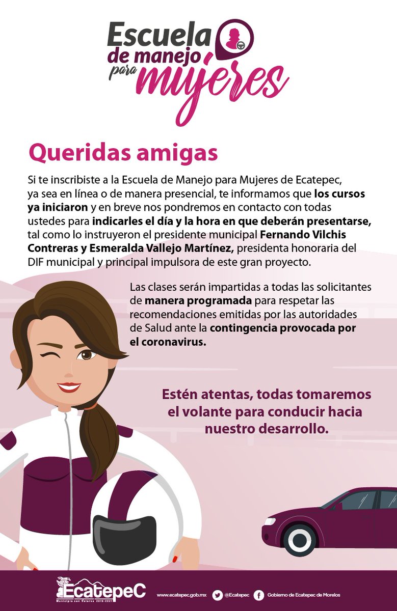 FerVilchisMx's tweet photo. ¡En #Ecatepec se cumple! Nadie se quedará fuera de la Escuela de Manejo para Mujeres. ¡Nosotros nos vamos a poner en contacto con ustedes, vecinas! @SMDIFEcatepec @CMyTEcatepec @IMMIGEcatepec #MujeresAlVolante https://t.co/k40xM2FJgI