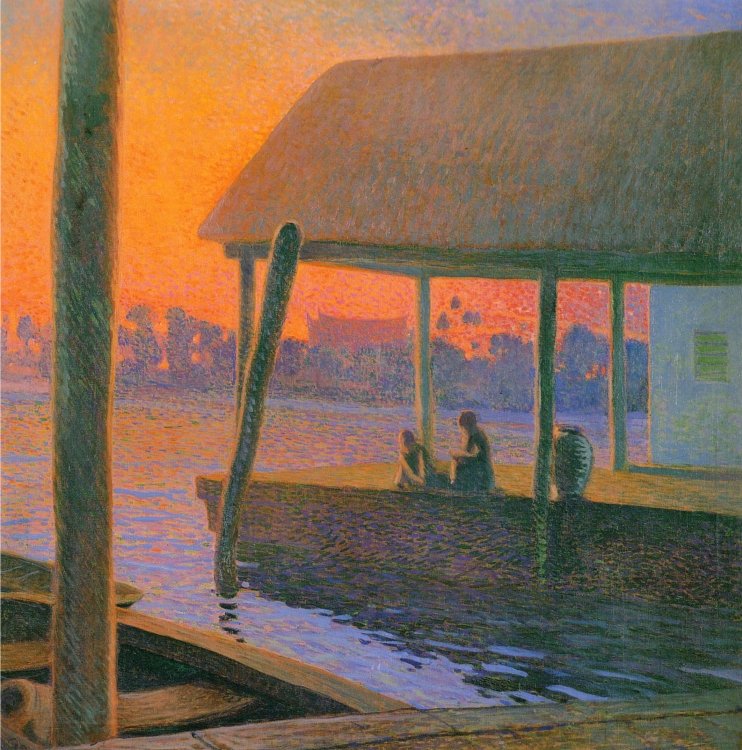 thefindingeye's tweet photo. Galileo Chini (Italian, 1973-1956)⁣
⁣
" The nostalgic hour on the Me Nam ", 1912-1913⁣
⁣
Oil on Canvas⁣
⁣
Via Tortona, Pinacoteca Il Divisionismo⁣
⁣
#galileochini #florenceitaly #menamriver https://t.co/KLVrweWTlD