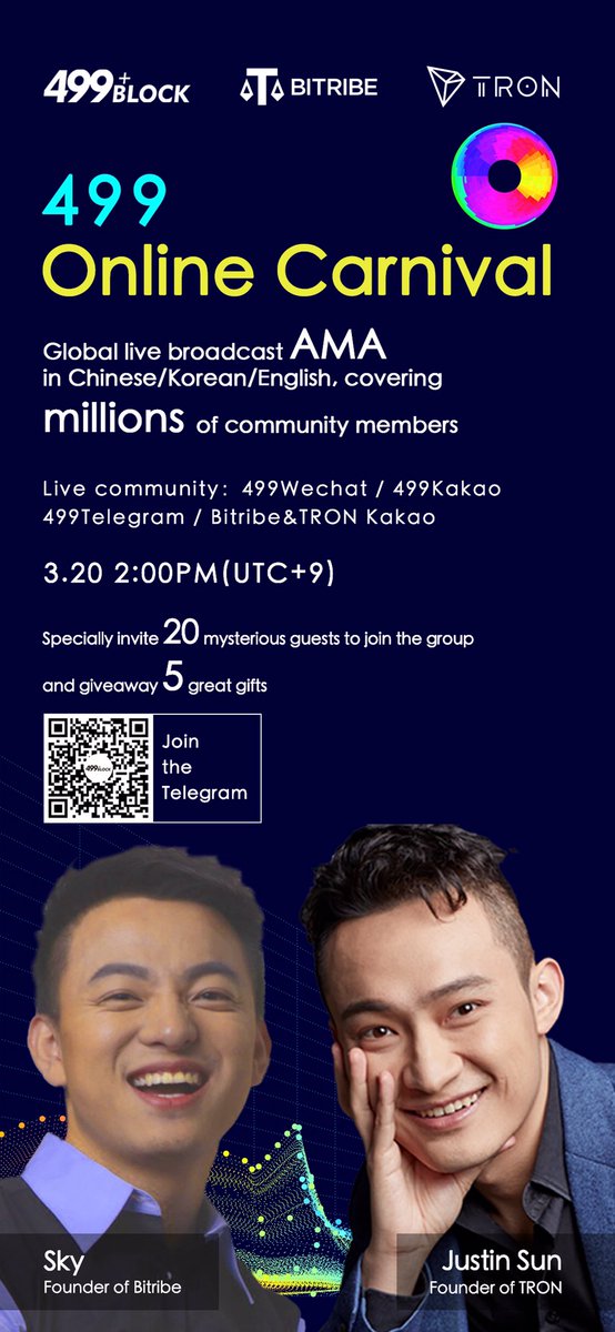 499_DAO's tweet image. #499 &amp;amp; TRON &amp;amp; Bitribe Online Carnival. 
⚡️Ask a question, tag a friend &amp;amp; RT
⚡️Join chat: t.me/joinchat/O_Qyp…

we giveaway 5 gifts there⛱
See you at 2:00 PM , 2020.3.20 (UTC+9)@Sky201805 @justinsuntron 
@Tronfoundation @Bitribeofficial @WINkorg #TRON #Bitribe
 #AMA #Crypto