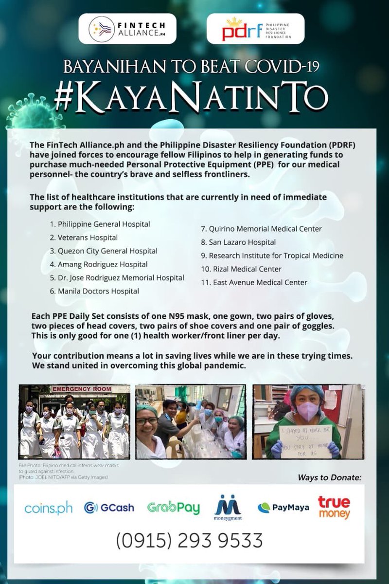 PHVoyager's tweet photo. @PayMayaOfficial is one with FintechAlliancePh and Philippine Disaster Resiliency Foundation to drive donations for the purchase of Personal Protective Equipment (PPE) for our frontliners. 

To donate, Send Money using PayMaya to 0915 292 9533. Together, we’re #OneAgainstCOVID19. https://t.co/kcNsybIgqi