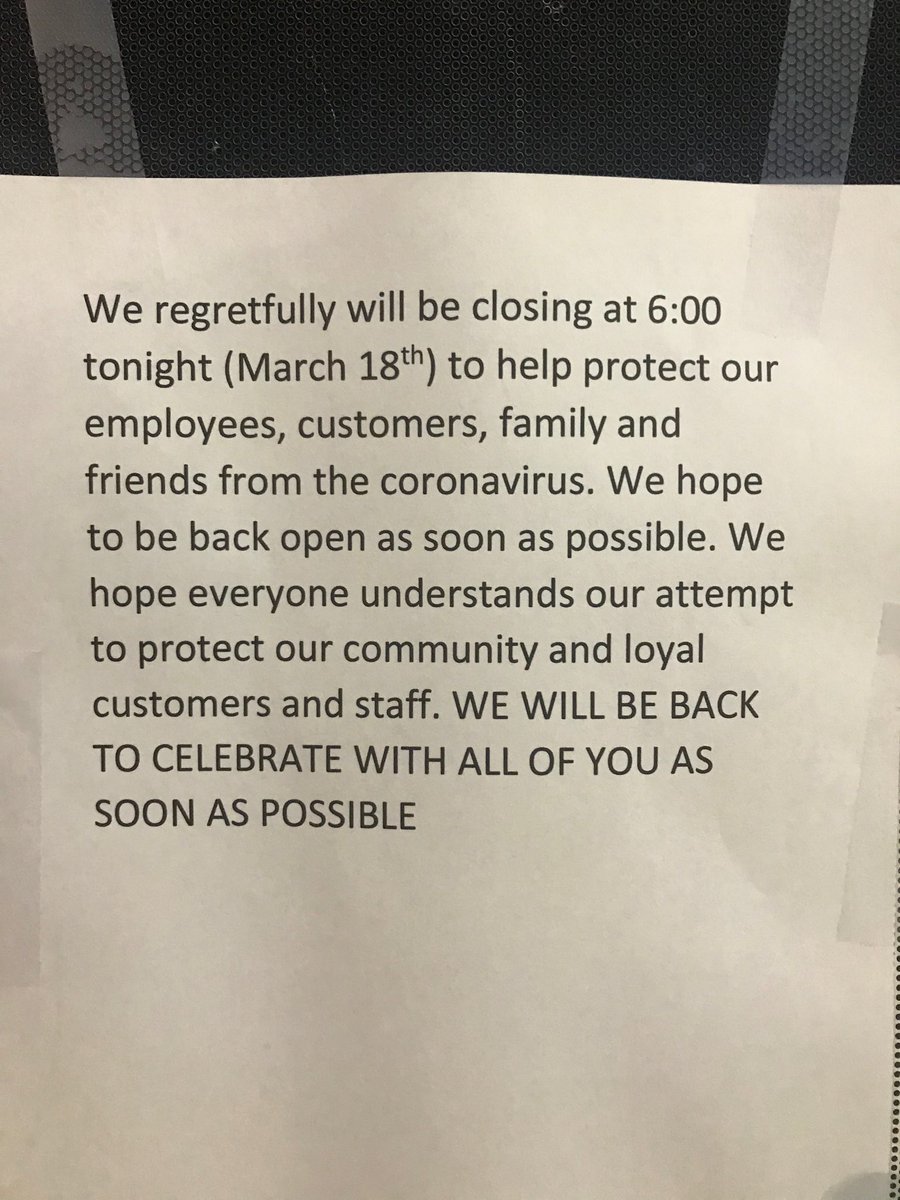 Decided to swing by my neighborhood bar in Bismarck on the way home, hoping to find the parking lot empty — and it was! Also found this note on the door. That’s #NDsmart, people. Thanks Sports Page! #COVID19ND