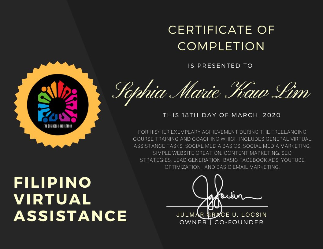 sochi0722's tweet photo. #goldcertificate just came out. Thank you #CoachGrace for the guidance #FVAConsultancy ##JulmarGraceLocsin #virtualassistant https://t.co/PQZABLOWfA