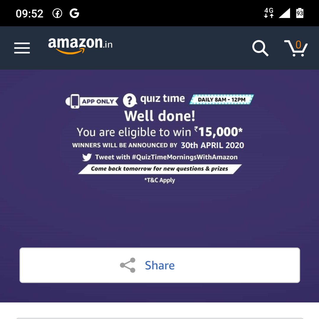 Raajarooh's tweet photo. #Quiztimemorningswithamazon.. I'm eligible to win ,₹15,000 https://t.co/fJKTH8v93i