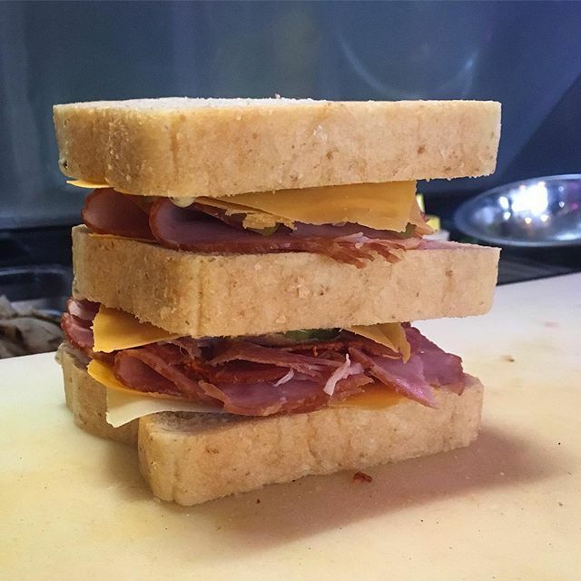 MrWilliamsTatto's tweet photo. “DoubleDecker” before the press.. 8slices of ham 4 slices of capicola4 guyere 4cheddar/pickles/creamcheese/mustard blend/and a dash of kings..See U 9am https://t.co/UCfEdcwwbe https://t.co/5DuG5Rp52I