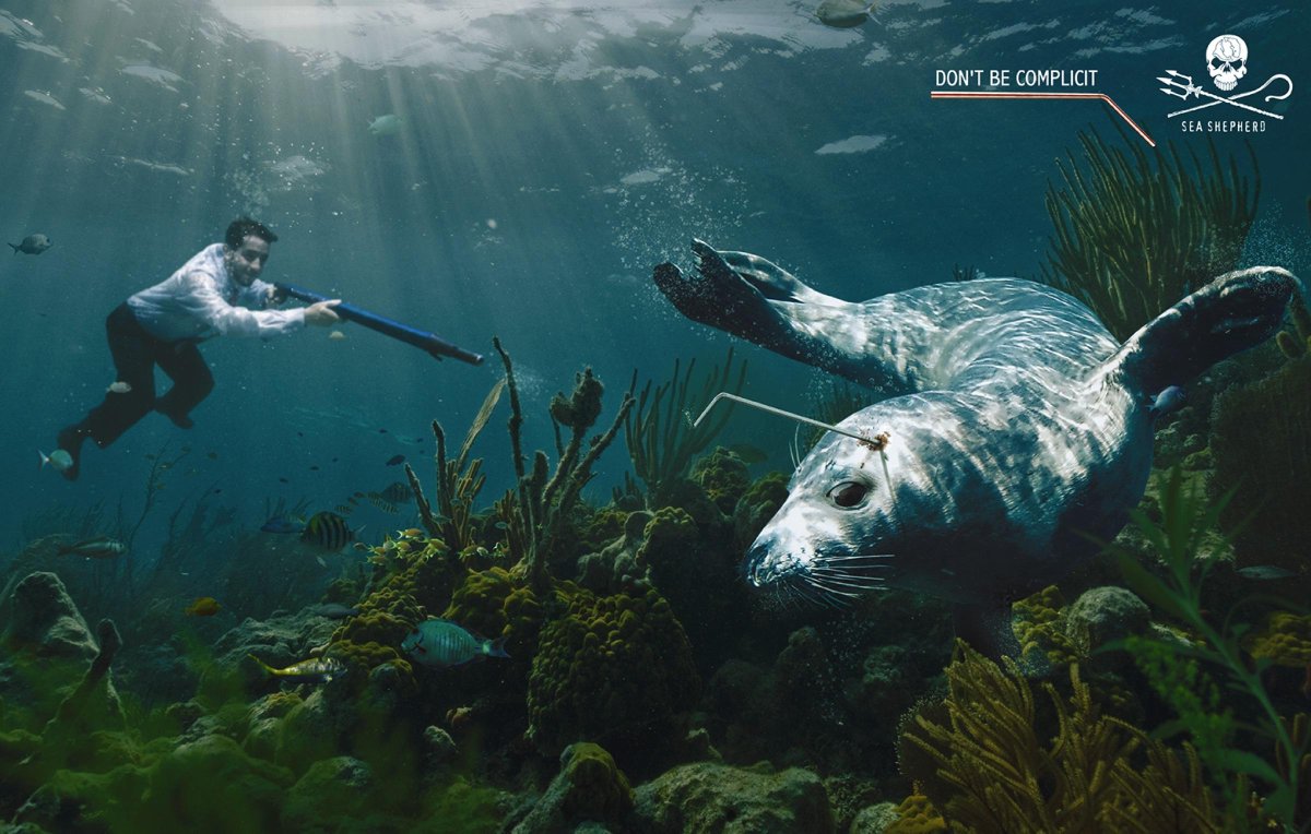 adsoftheworld's tweet photo. "Don't be complicit." Many unnecessary plastic straws kill wildlife like a harpoon would: https://t.co/fxZuyARanS @seashepherd #AnimalRights #SaveMarineLife https://t.co/gufsP0PkfQ