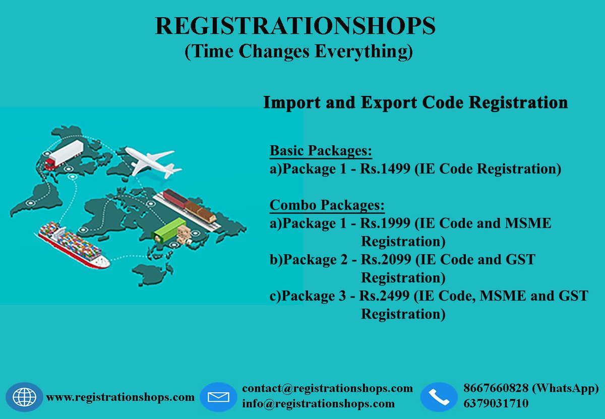 regi_shops's tweet image. 𝐈𝐦𝐩𝐨𝐫𝐭 𝐚𝐧𝐝 𝐄𝐱𝐩𝐨𝐫𝐭 𝐂𝐨𝐝𝐞 𝐑𝐞𝐠𝐢𝐬𝐭𝐫𝐚𝐭𝐢𝐨𝐧
𝐂𝐎𝐍𝐓𝐀𝐂𝐓 𝐔𝐒:
Call - 6379031710
whatsApp link - wa.me/918667660828?t….
Mail - contact@registrationshops.com
#iecode #Importandexportcode #msme #gst