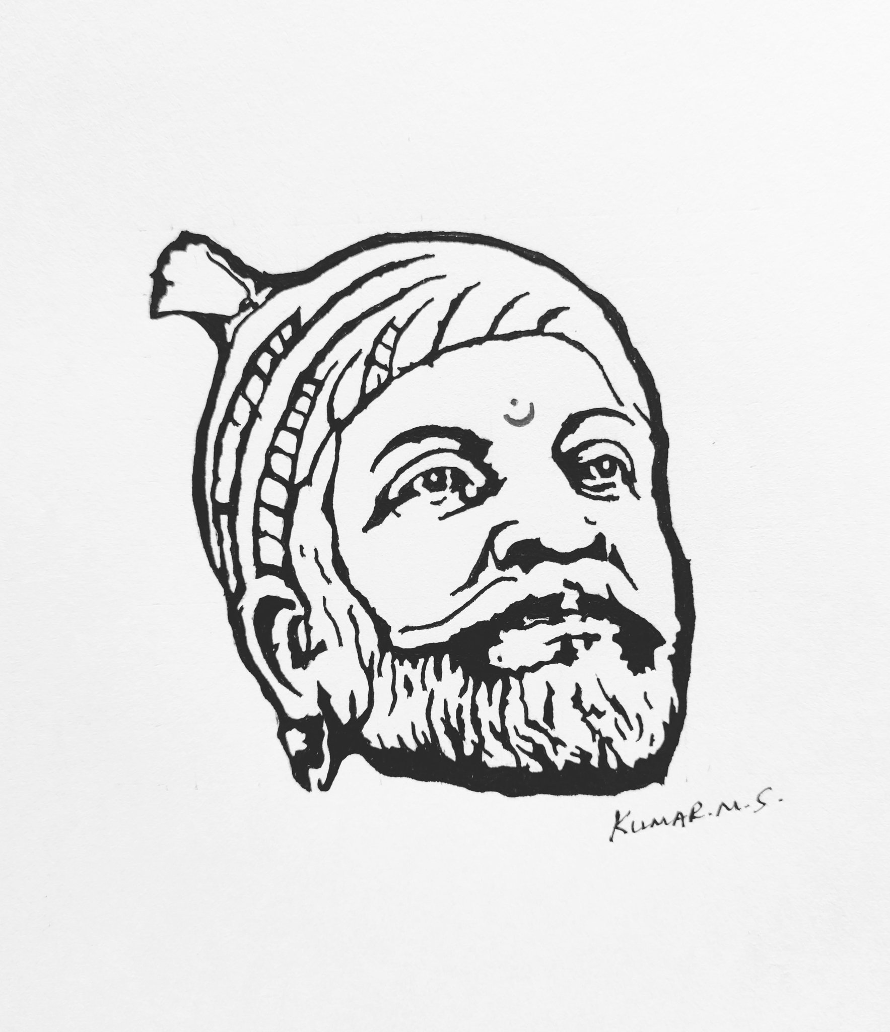 Chatrapati Shivaji pencil sketch line art - artwork by Manish Singh